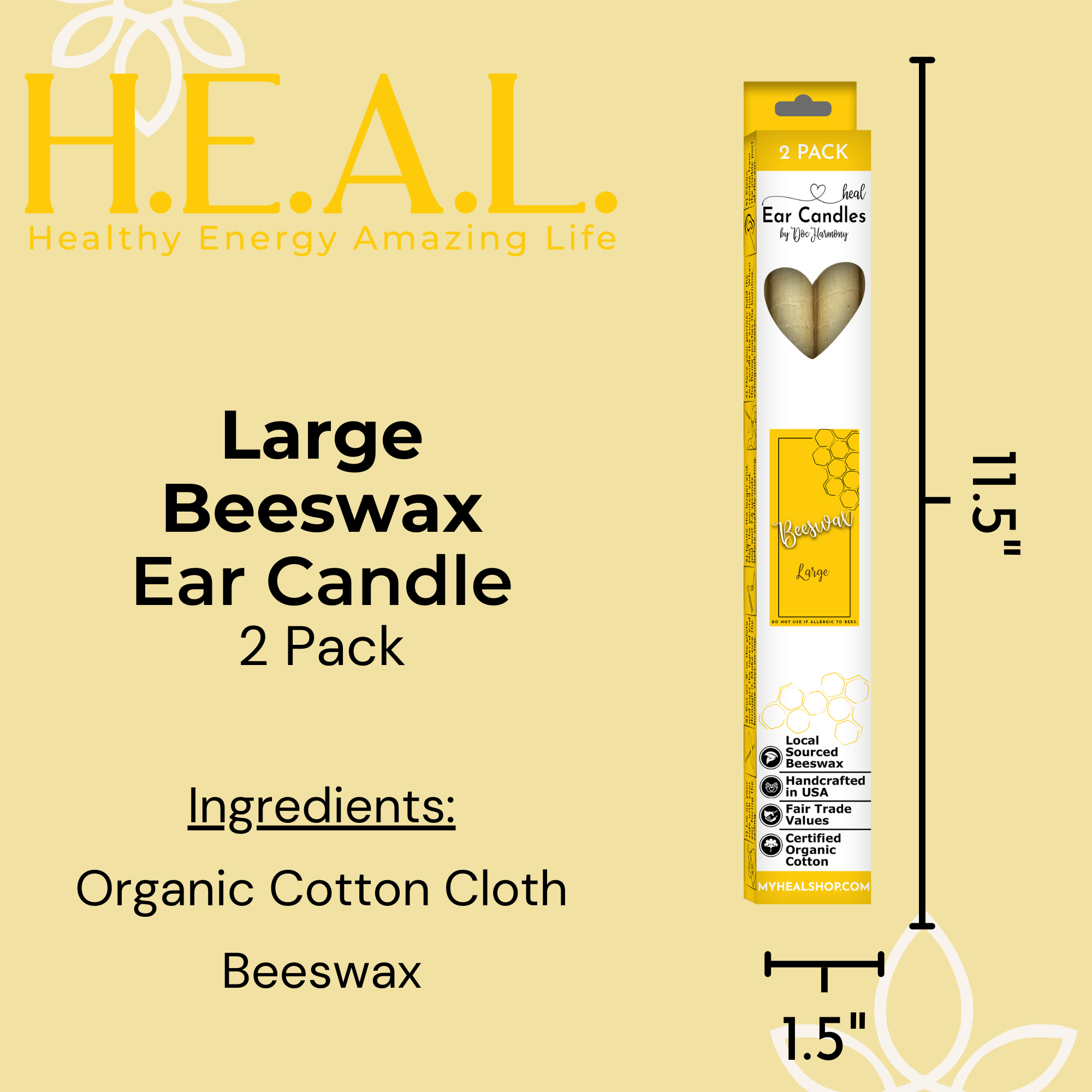 Healthy Energy Amazing Life - Wholesale Tapered Candle/Candlestick - Large Beeswax Ear Candles by Doc Harmony2