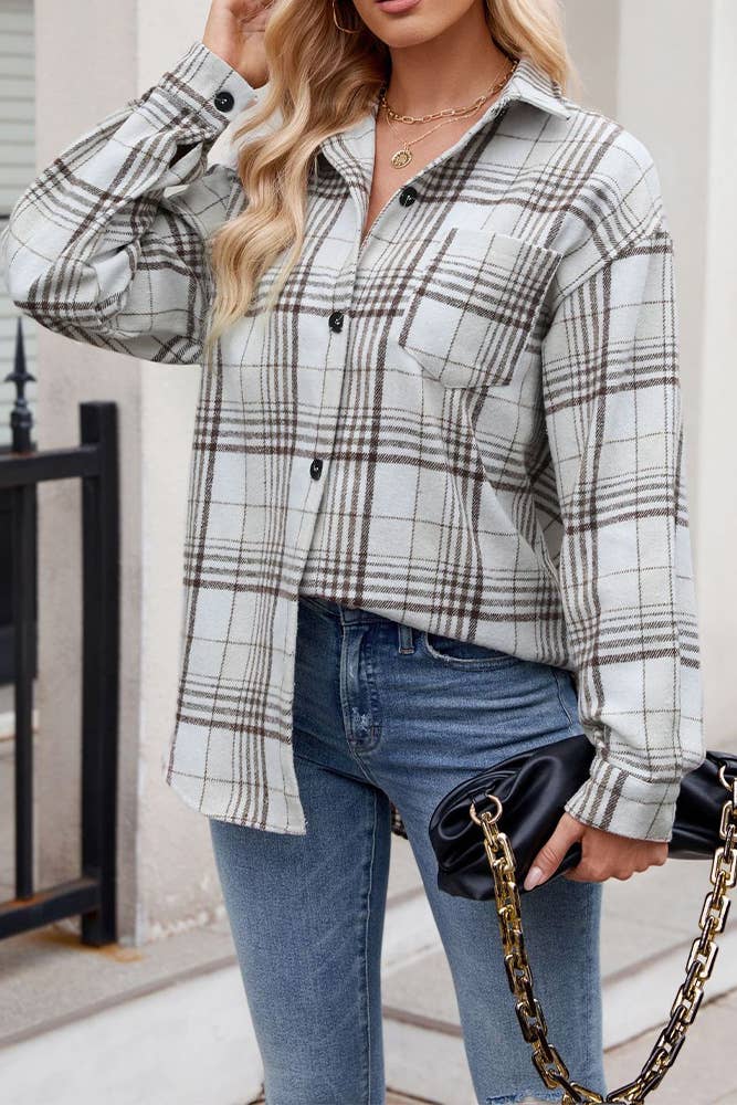 UNISHE - Wholesale Overhemd met knopen - Dames - Fall Flanellen geruit overhemd met knoopsluiting en zak MD1367