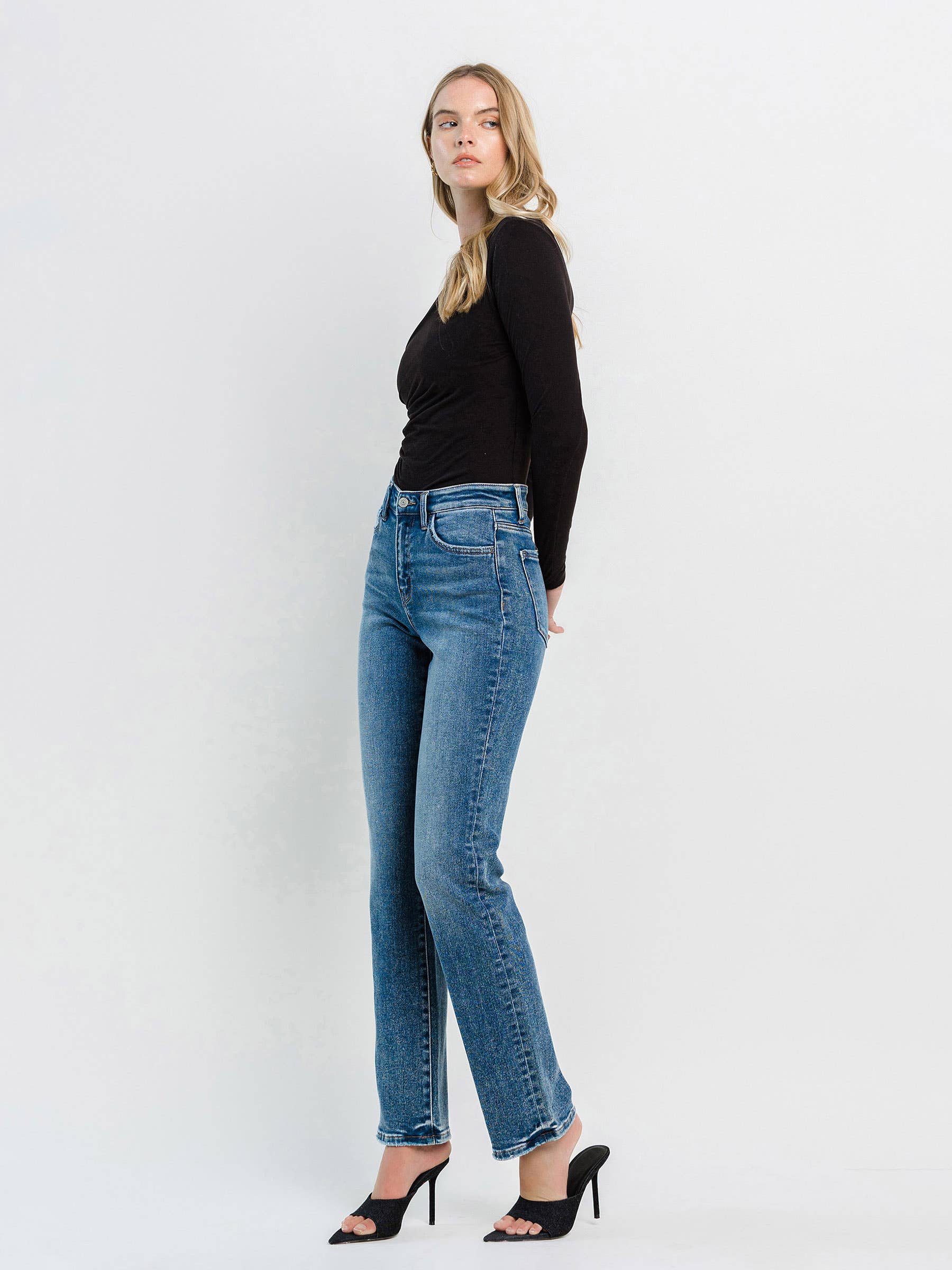 ILLUMINATE HIGH RISE MEDIUM DARK STRAIGHT JEANS F5383 for wholesale on Faire3
