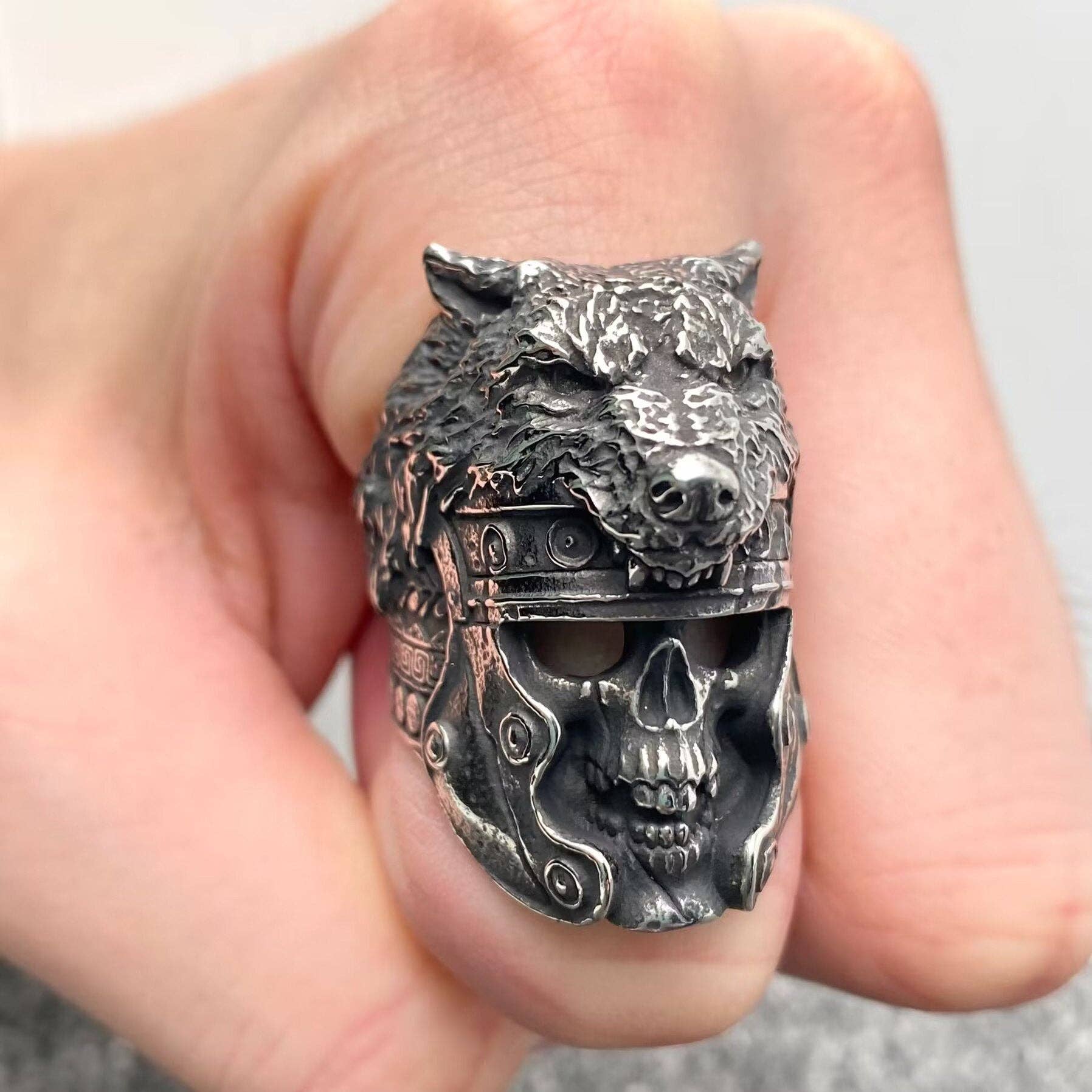 Mio Queena - Wholesale Cocktail/Statement Ring - Viking Skull Wolf Head Helmet Stainless Steel Ring - MJ/MR0