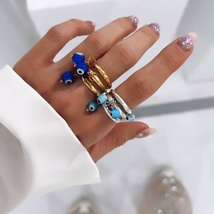 Goupi - Wholesale Cocktail/Statement Ring - Eye charm rings in silver and gold0