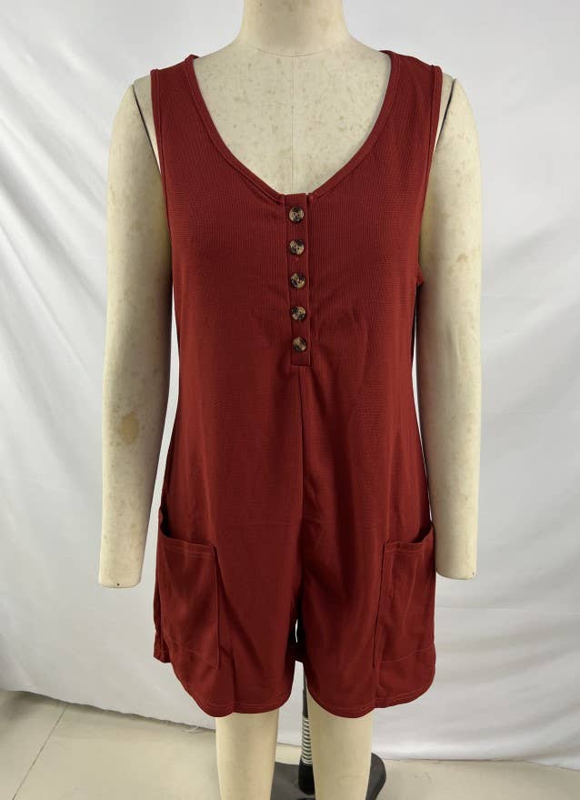 UNISHE - Vente Combishort – femme - Barboteuse gaufrée boutonnée sans manches avec poches ZZKF72916