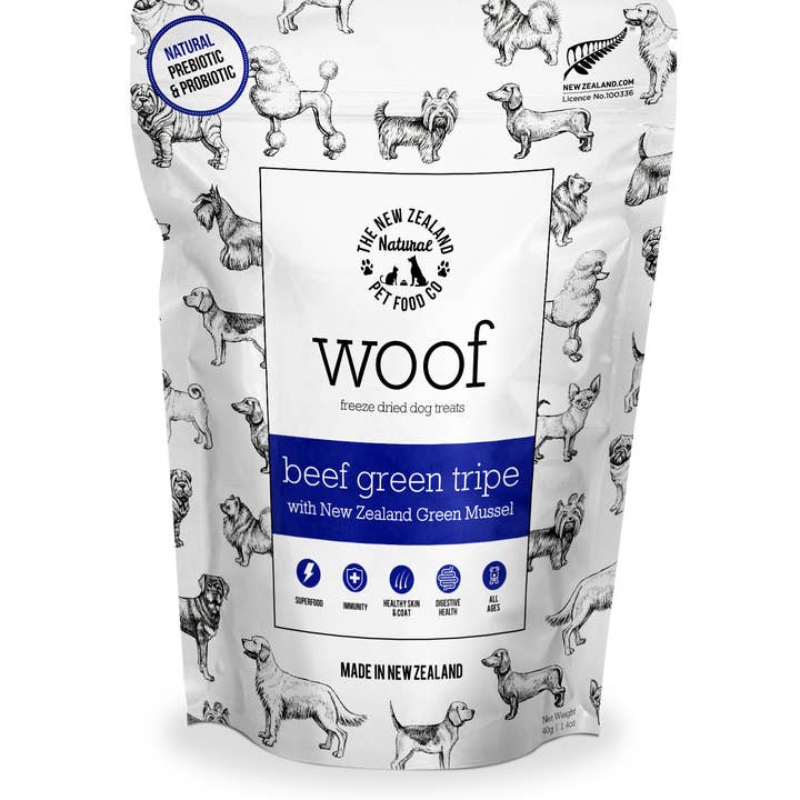 The New Zealand Natural Pet Food Co - Wholesale Pet Treats - Dog - Woof Beef Green Tripe Treats 1.4oz