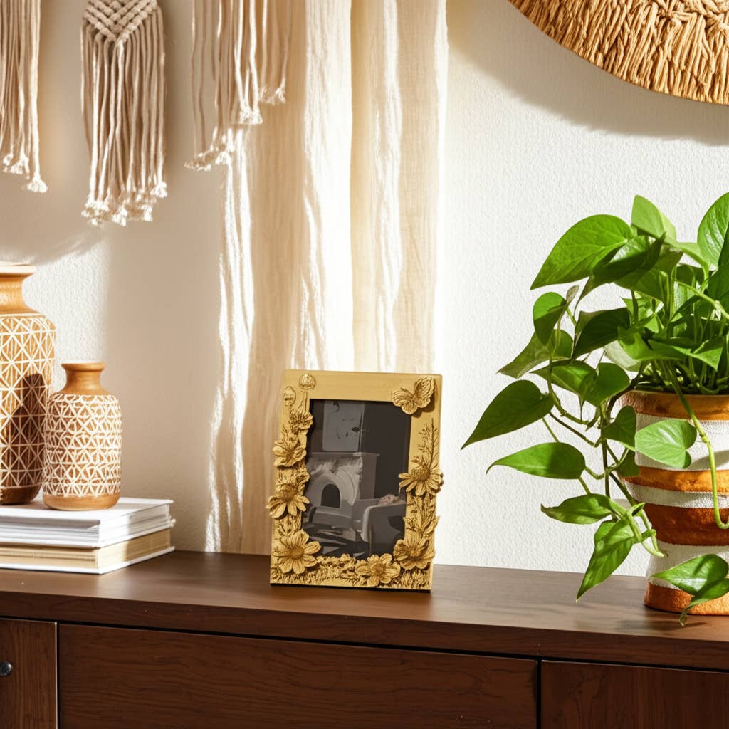 Sagebrook Home - Wholesale Picture Frame - Resin Boho Spring Time Photo Frame - Gold, 4x6 in.11