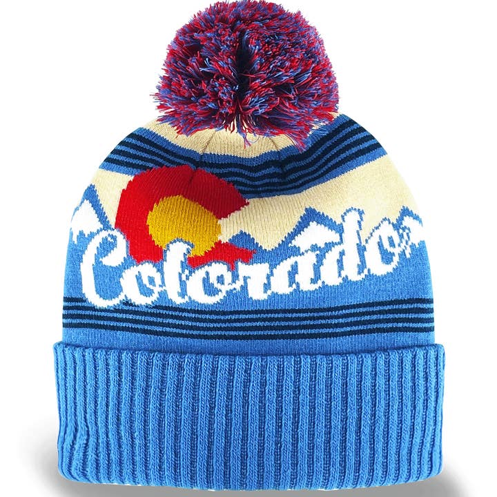 Colorado Knit Beanie with Pom Pom Winter Hat Mountain State Souvenir Gift for wholesale by Northern Icons Creations INC