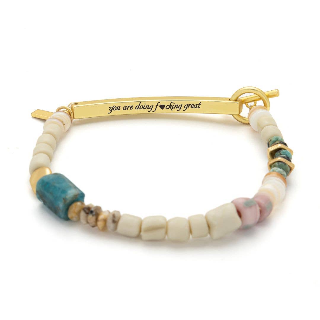 Scout Curated Wears - Wholesale Beaded Bracelet - Hidden Message Bracelet - F♥cking Great/Blue Apatite/Gold2