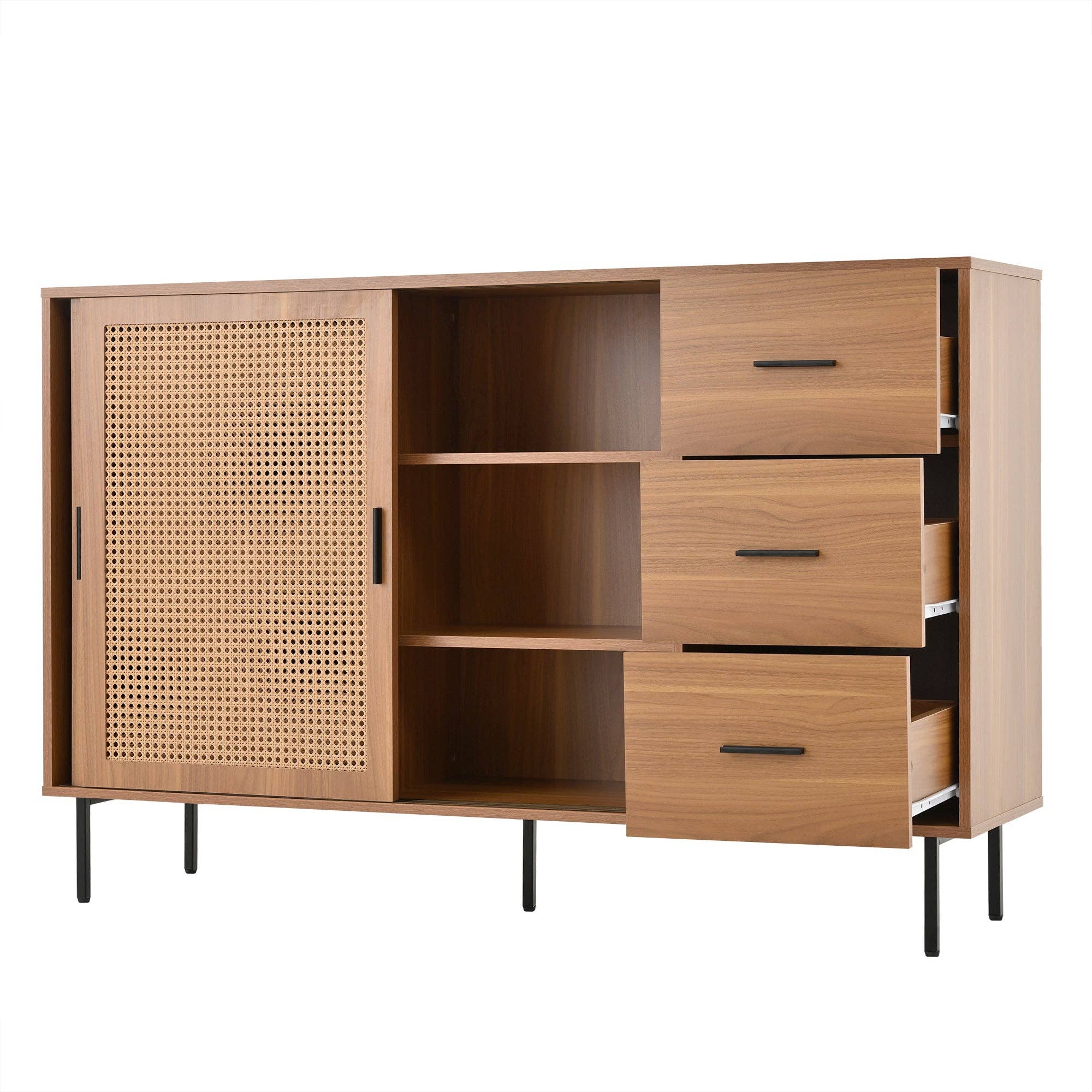Urban Meuble - Wholesale Cabinet - Vintage sideboard with wood effect, 2 sliding doors in woven rattan, and 3 drawers PROPOLIS11