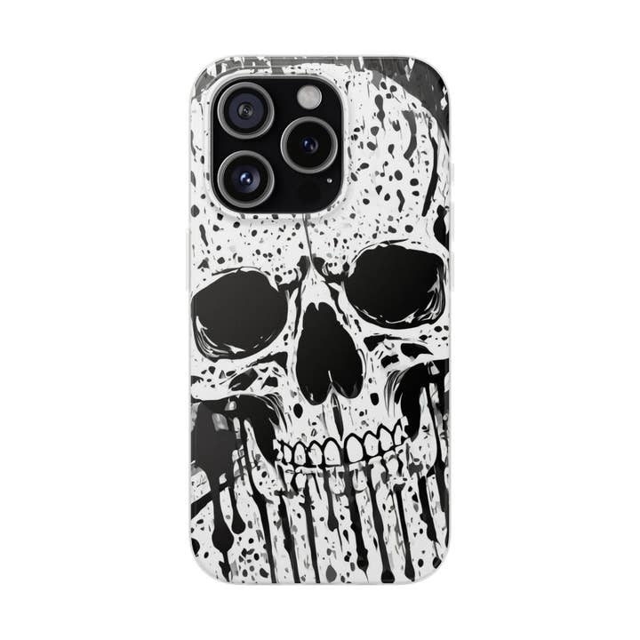 Black & White Skull Drip Flexi Phone Case for wholesale by Studio 653 Clothing Co