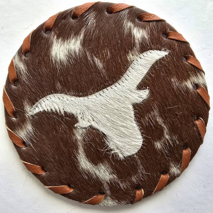 Ranchers Closet - Wholesale Coasters - 4 Large Cowhide Hair-on Coaster - Bull Theme Western Decor 2