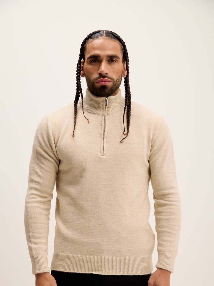 Sweater mit Reißverschlusskragen - Stein für den Großhandel von Ron Tomson