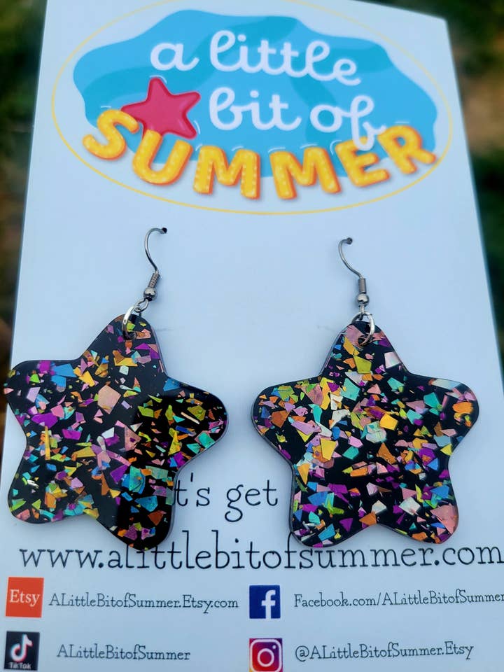 Iridescent Confetti Star Birthday Earrings for wholesale by A Little Bit of Summer LLC