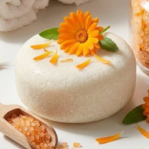 Calendula Glow Shampoo Bar: Natural Shine & Scalp Care for wholesale by SOAPY Bath and Body Products