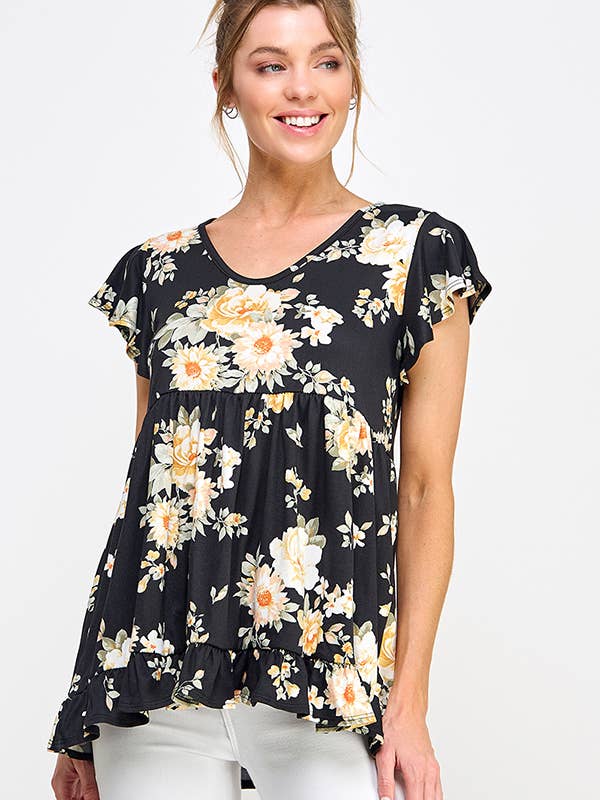 Babydoll-Stricktop mit Flatterärmeln und Rüschensaum in Übergröße für den Großhandel von Melon Fashion