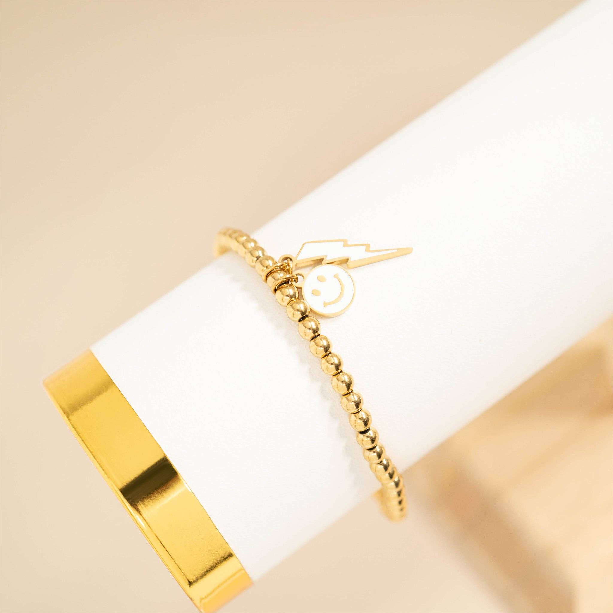 WJW - Vente Breloques/médailles personnalisées - Breloque visage souriant en acier inoxydable PVD or 18K avec époxy5