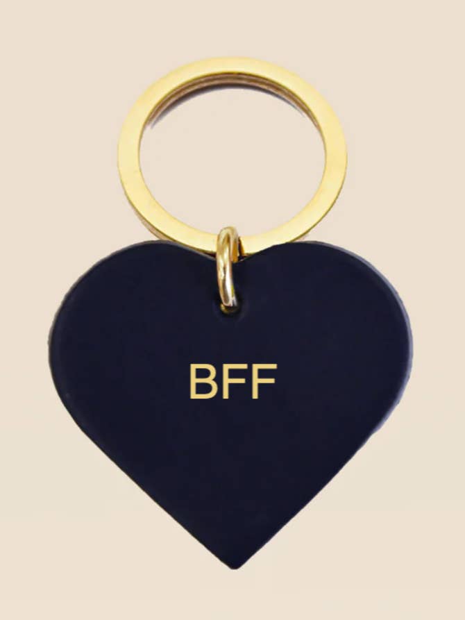 BFF midnight blue leather personalized heart keychain for wholesale by FAUVETTE PARIS