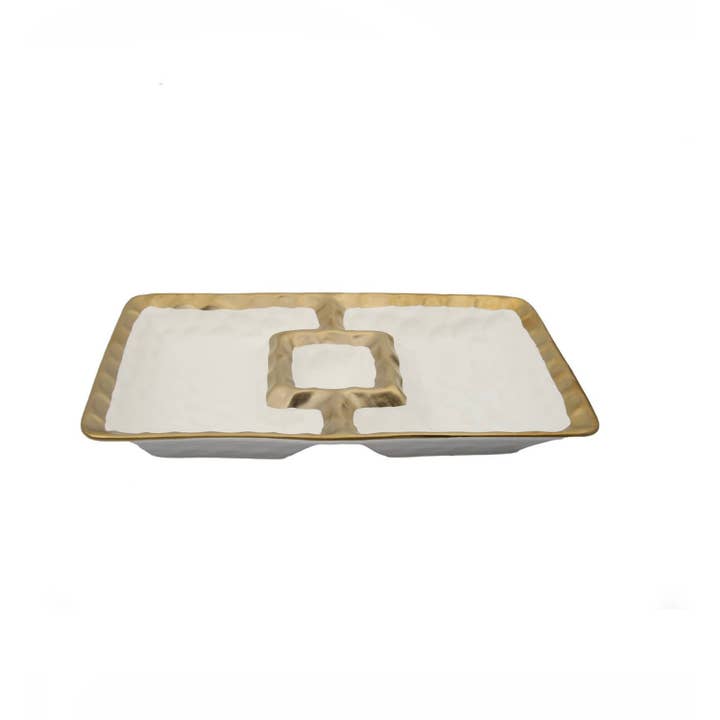 Bol en porcelaine blanche pour chips et trempette avec bordure dorée pour la vente par Visually Rich Home