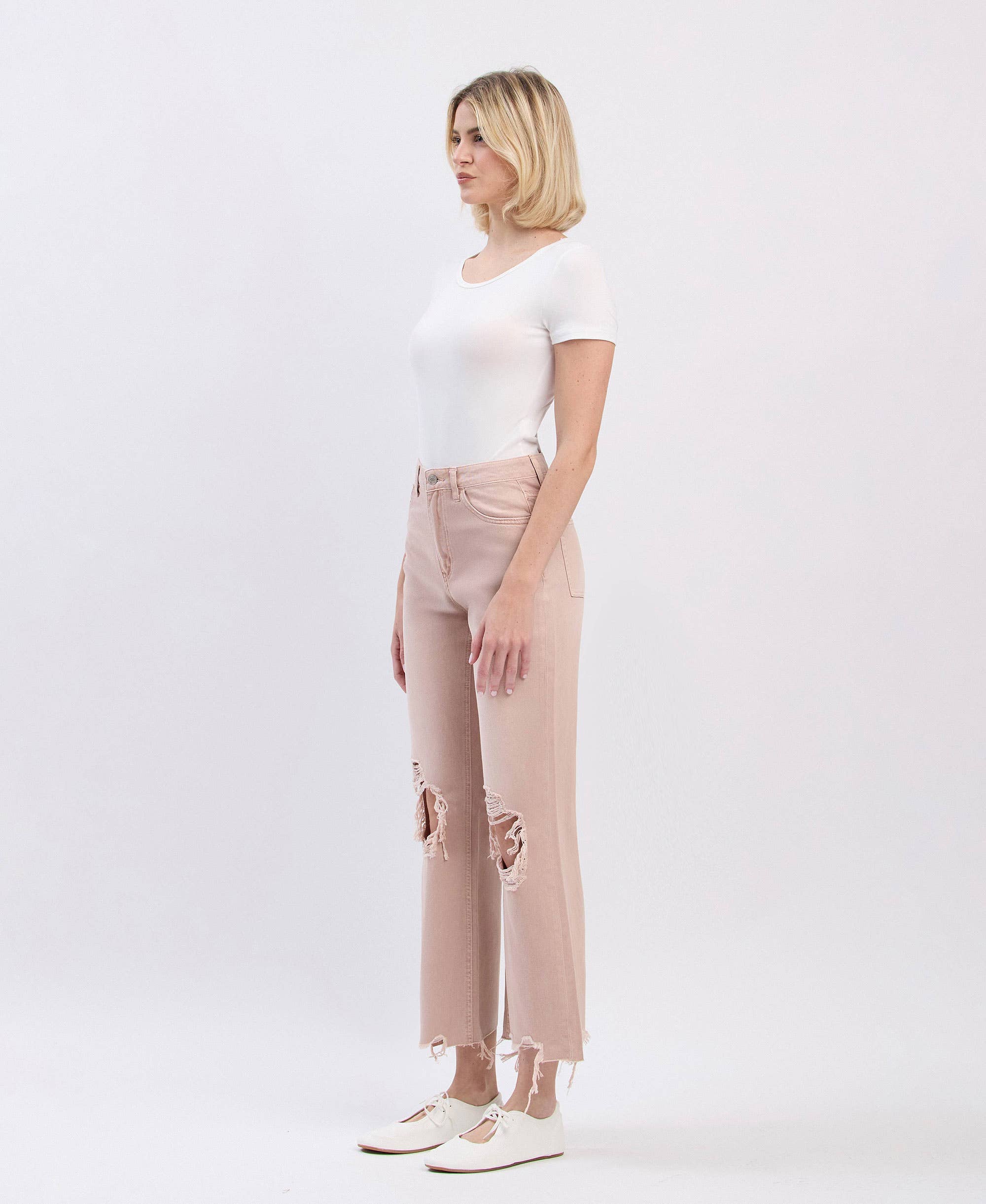 JULY SONG 90'S VINTAGE SUPER HIGH RISE CROP FLARE JEANS V2737 for wholesale on Faire4