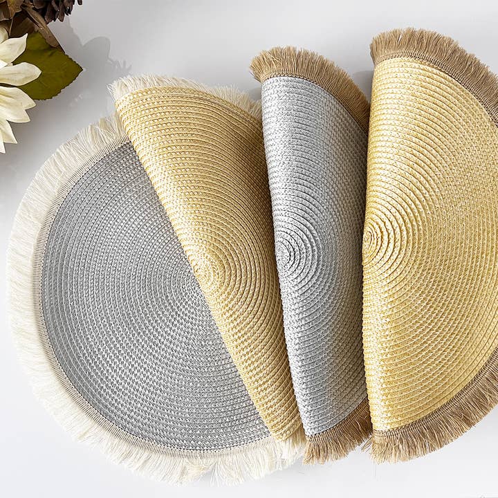 Fennco Styles - Wholesale Placemat - Braided Fringe Boho 15" Round Placemat23