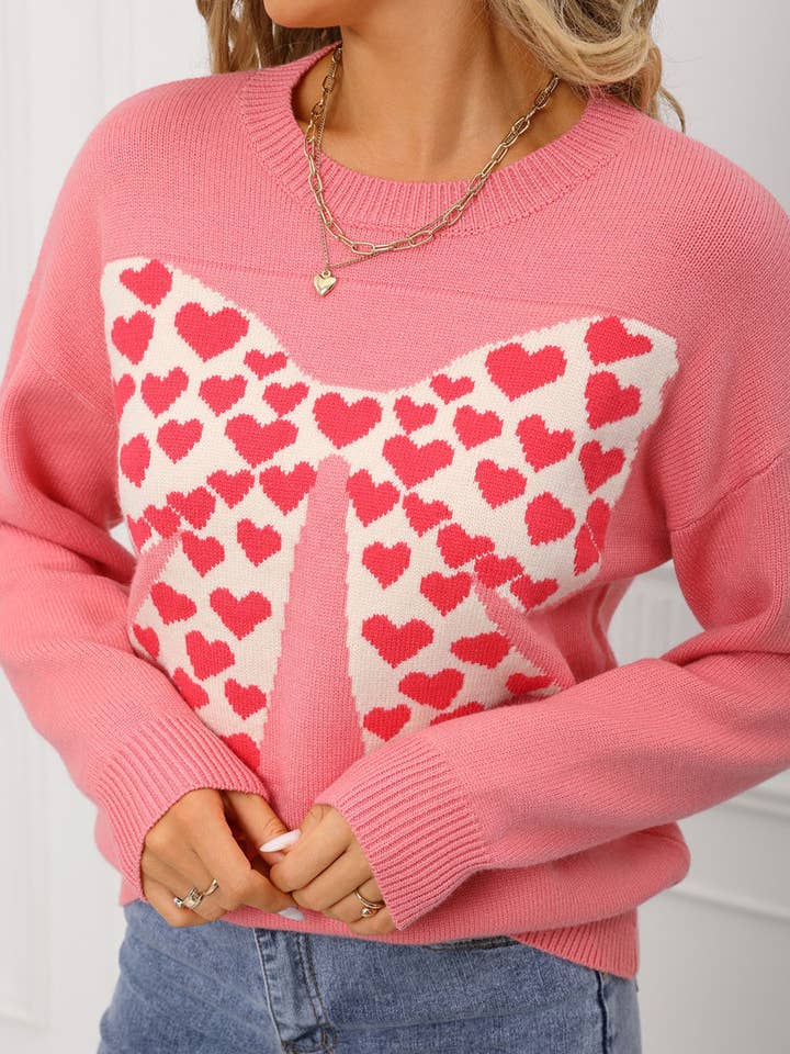 Herzmuster Gefüllter Schleifenpullover für den Großhandel von Gray Layne LLC