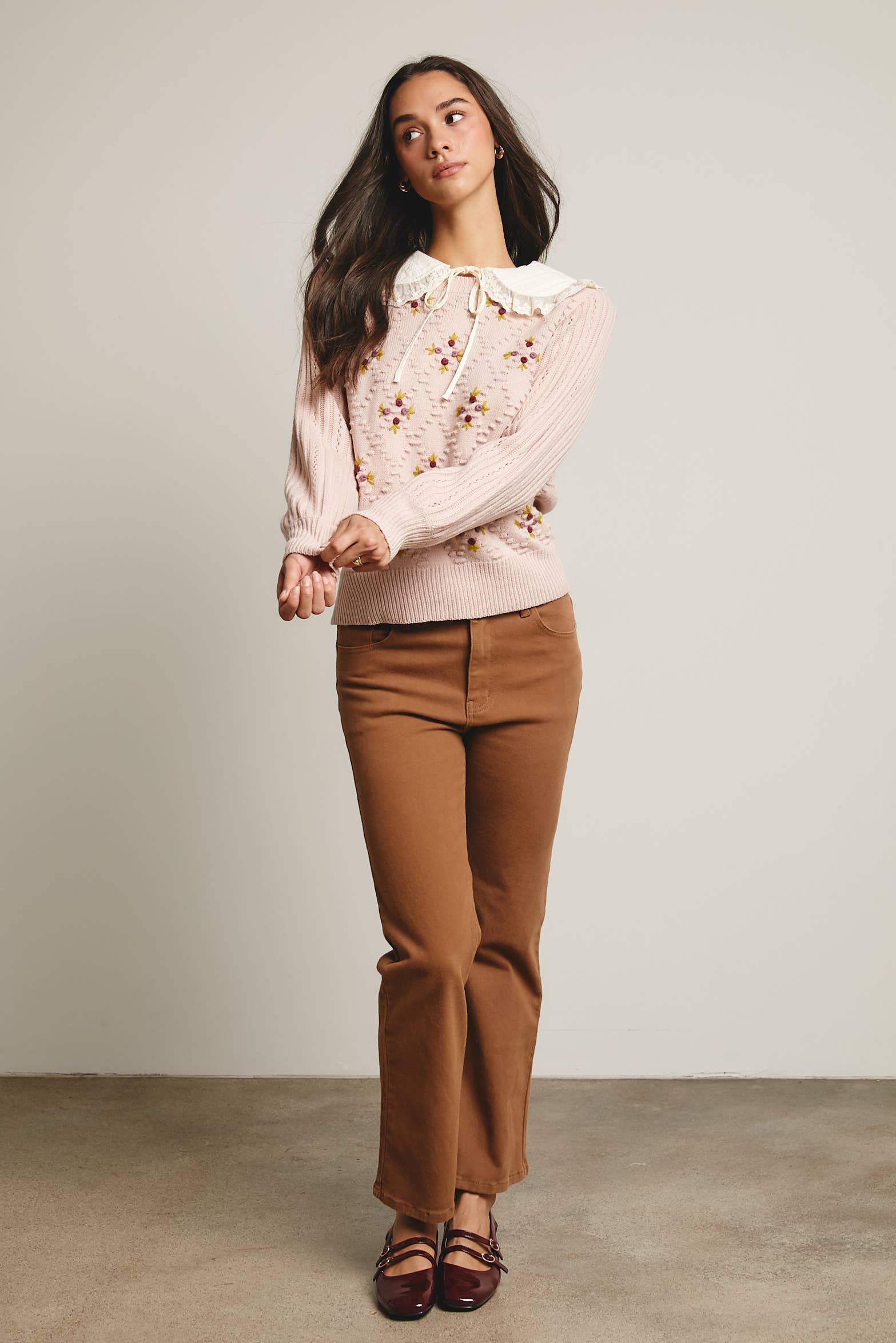 Forte - Venta al por mayor Jersey de punto - Mujer - Jersey de Punto con Mangas Abullonadas Bordadas FSW000733