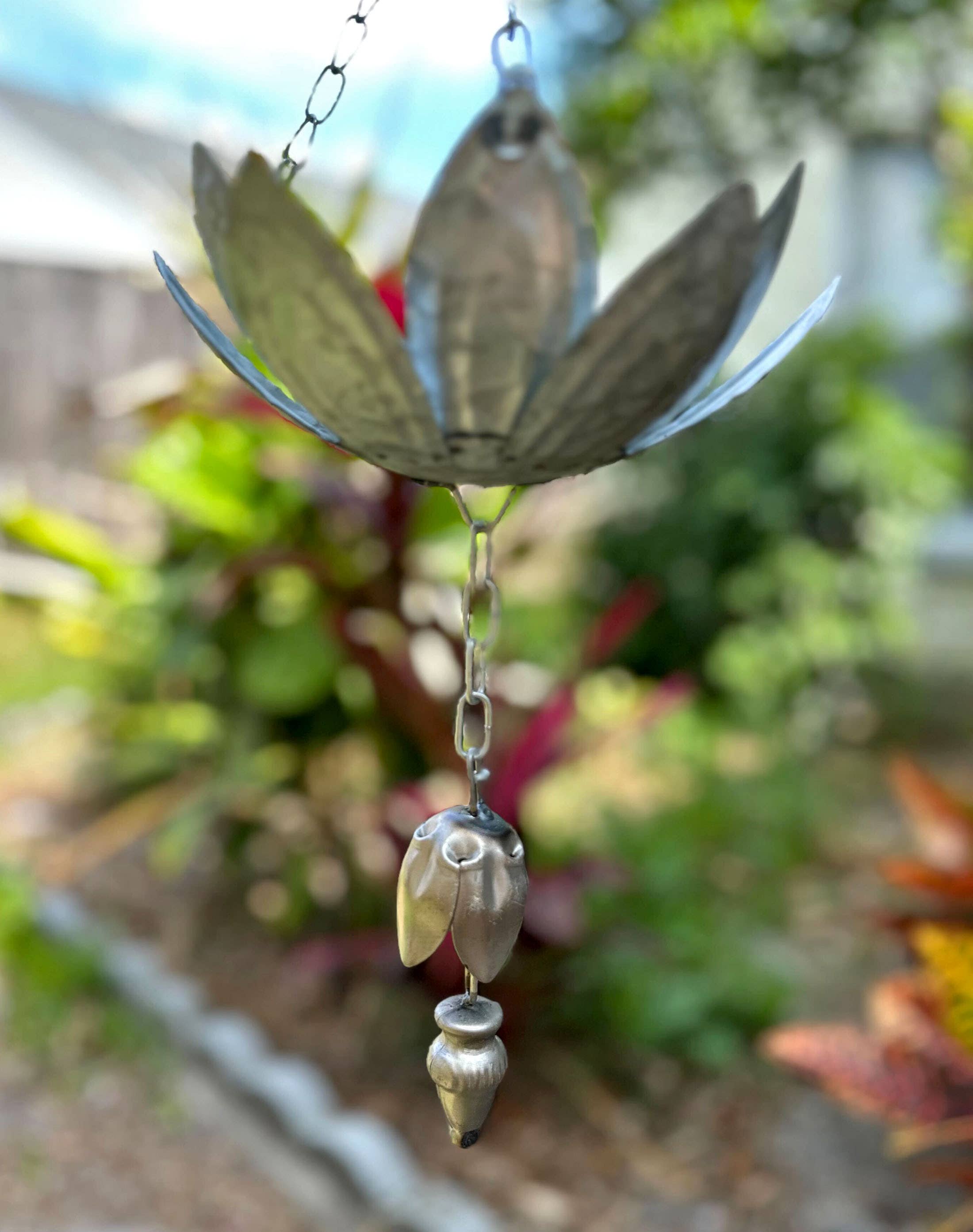 Zeckos - Wholesale Wind chime - 70 Inch Galvanized Metal Flower Rain Chain Downspout Accent5