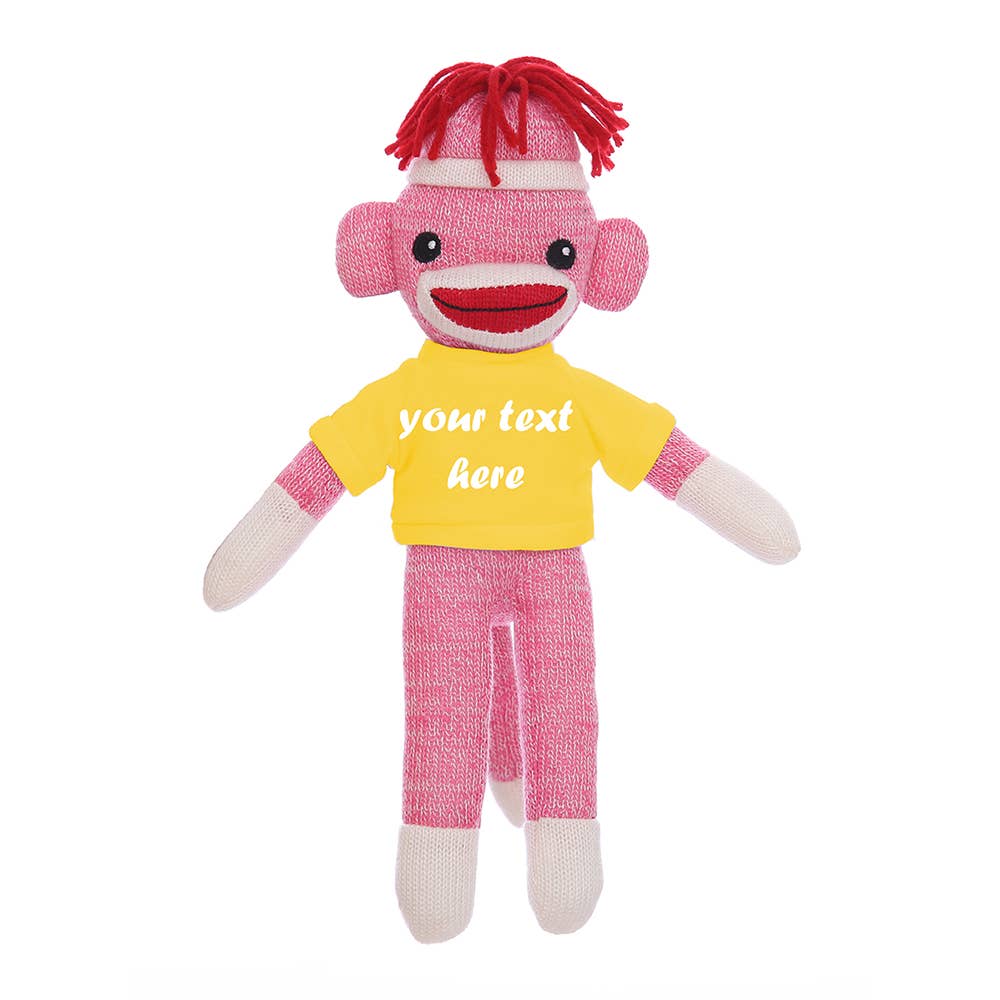 Plushland - Vente Peluche – enfant et bébé - Singe Chaussette Rose de 8" avec T-shirt Personnalisable | Animal en Peluche12