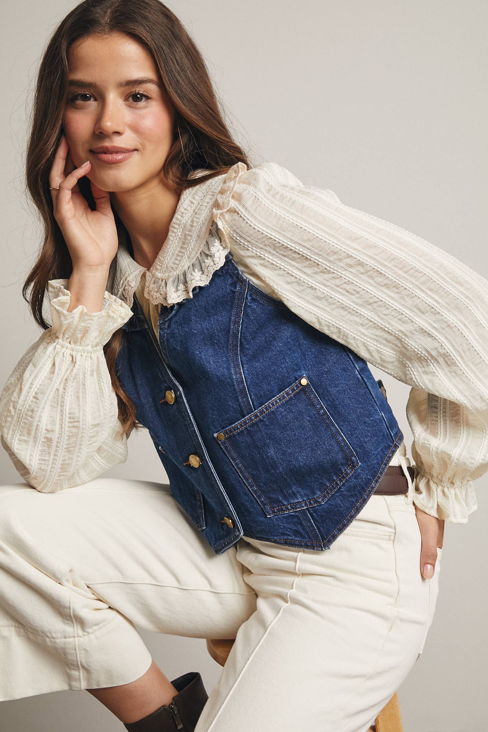 Brume bleue Gilet en Jean à Volants FVT0002 en vente sur Faire10