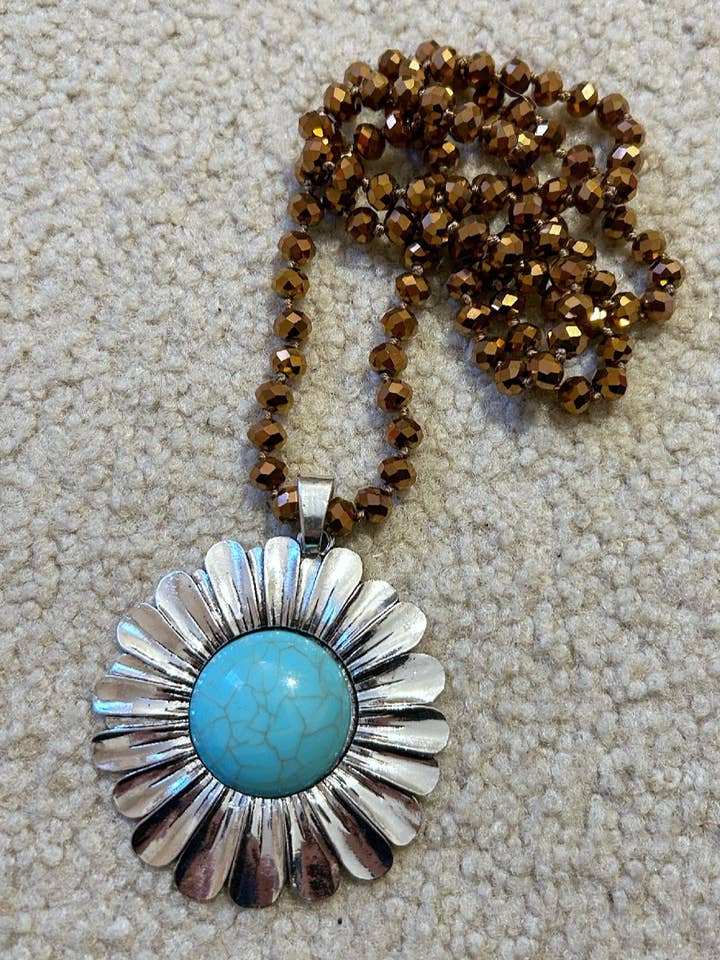 Boho Turquoise Flower Necklace for wholesale by the distressed darlin