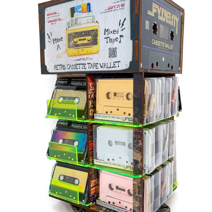 Fydelity - Wholesale Wallet - Unisex - Retro Cassette Wallet Display Stand | Retail POP3