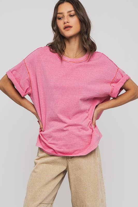 Urban Daizy - Wholesale T-Shirt - Women's - Contrast Stitch Mineral Wash Spring Oversized Tee20