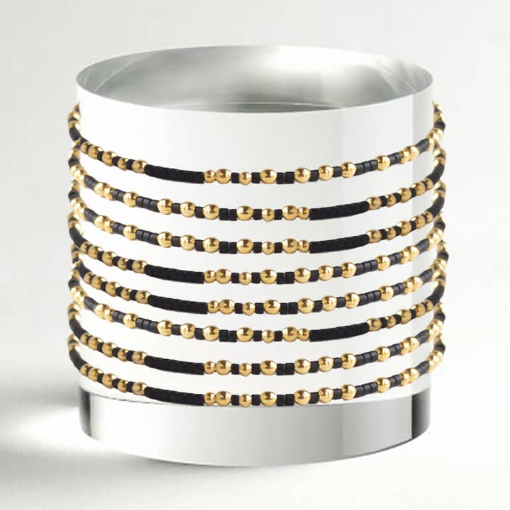 Confetti Beaded Bangle-Black, Delicate Stacking Bracelets for wholesale by Lenny & Eva