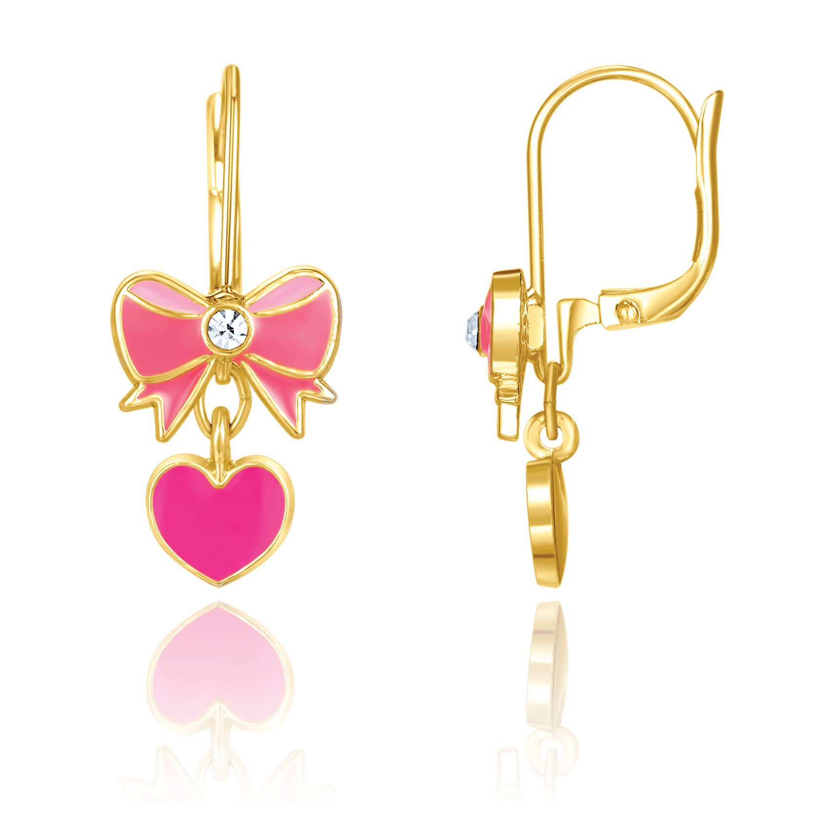 Girl Nation | Kids Jewelry | Easter Gifts - Wholesale Dangle Earrings - Pink Heart & Bow | Leverback Dangle Earrings | Valentine's
3