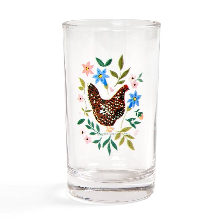 Paper Farm Press - Wholesale Drinking Glass/Cup - Sussex Chicken Folk Floral Mini Juice Glass