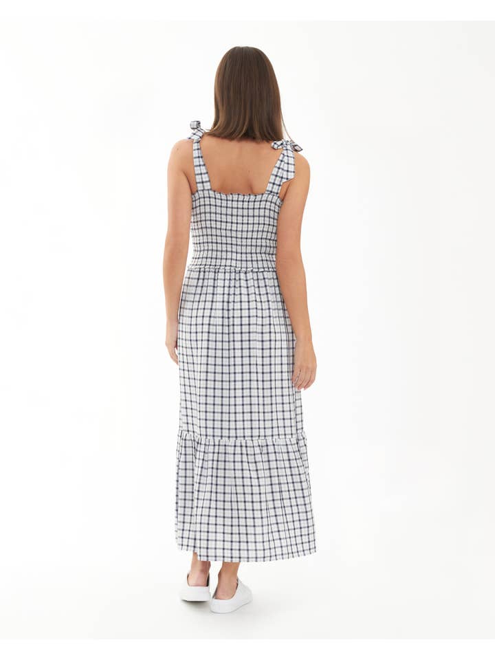 Phoebe Smocked Dress White / Navy for wholesale on Faire2