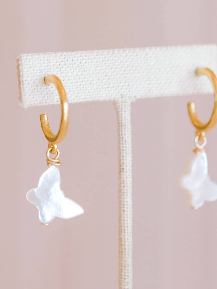 Matte Gold Hoop with MOP Butterfly for wholesale by Kori Green Designs