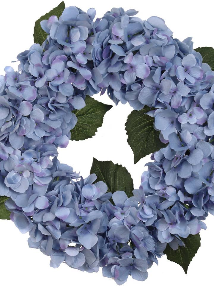 Blue Hydrangea Wreath - 18" Faux for wholesale by Larksilk
