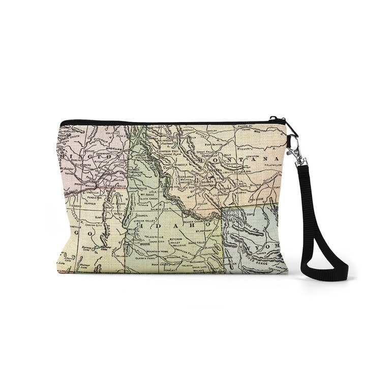 Idaho Map Wristlet Zipper Pouch Makeup Bag for wholesale by Daisy Mae Designs