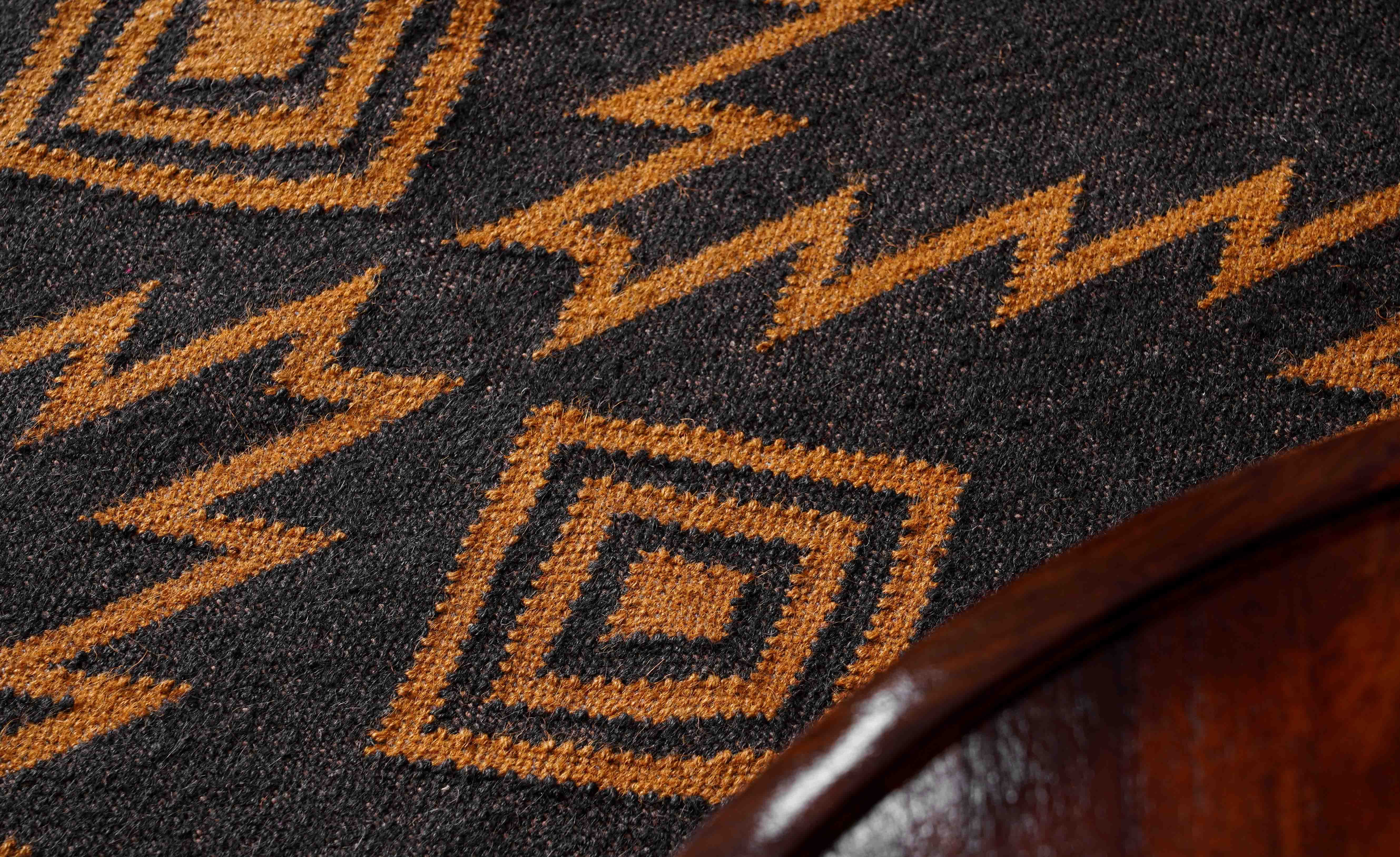 Chouhan Rugs - Wholesale Area Rug - Indian Handmade Black Kilim Jute Rug With Yellow Design Rug7