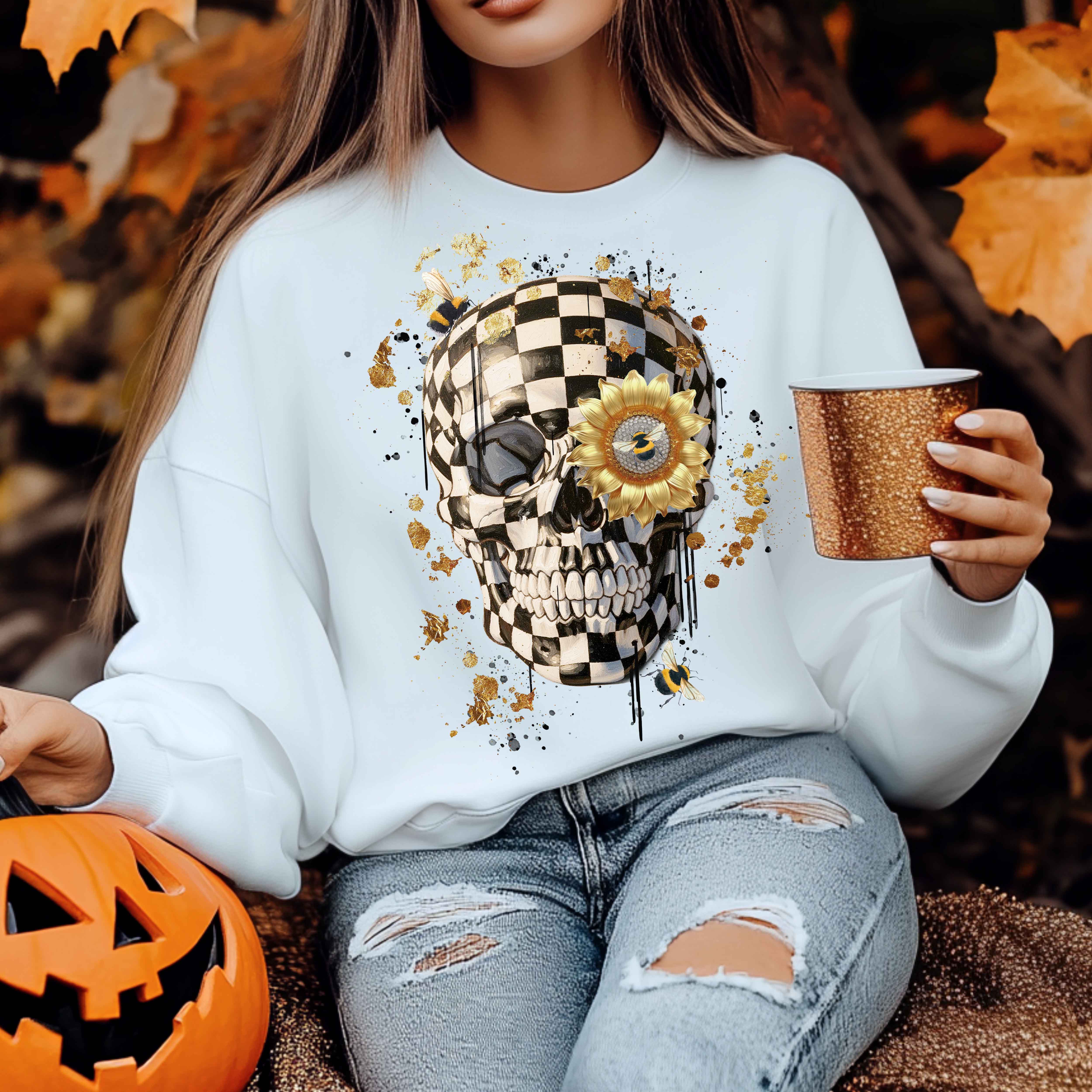 By Jodi LLC - Wholesale Screen Printed T-Shirt - Women's - Checkered Skull T-shirt, tank, sweatshirt, long sleeve, crop2