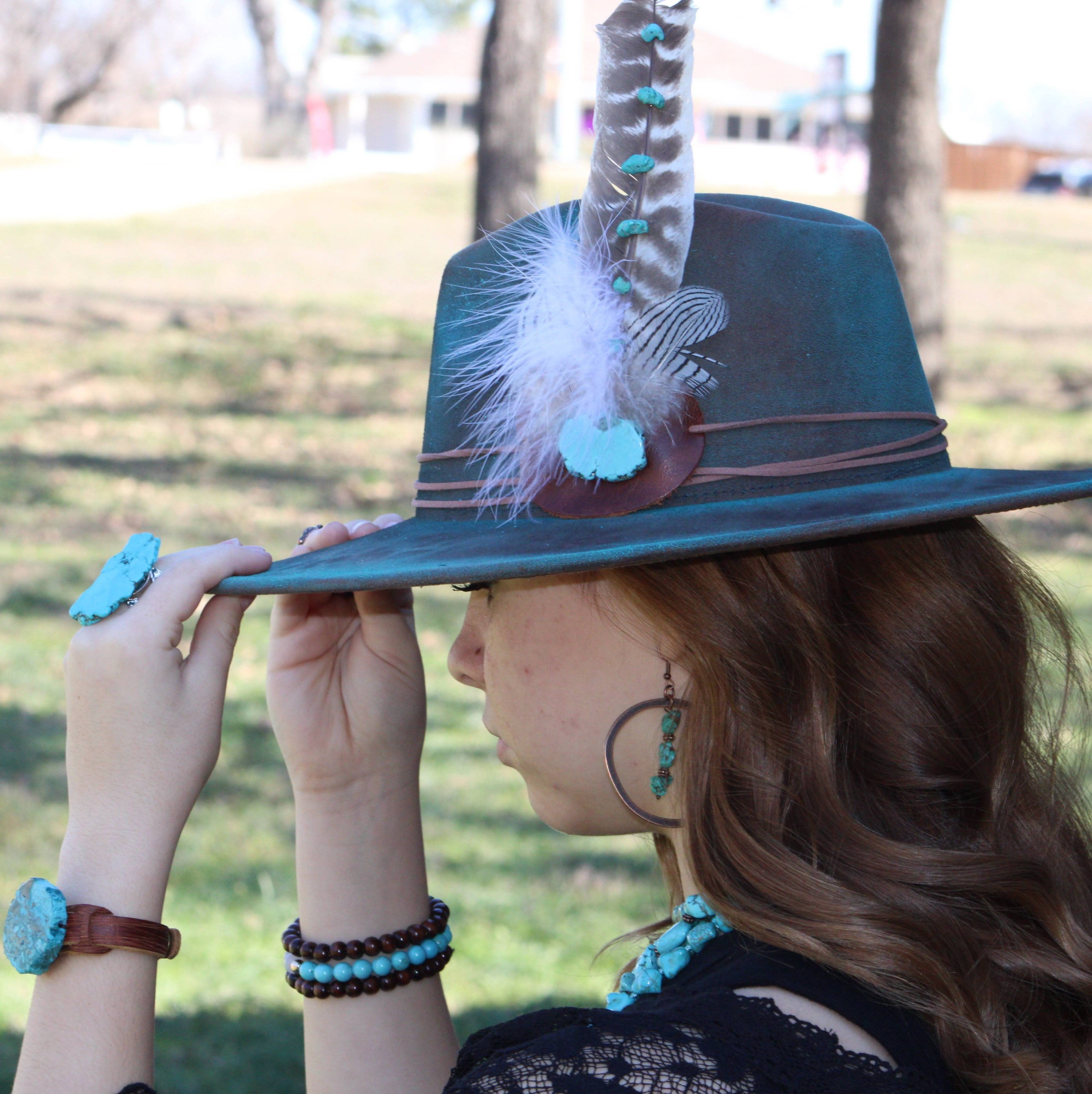 The Jewelry Junkie - Vente Boucles d'oreilles pendantes - Boucles d'oreilles créoles en cuivre avec turquoise bleue et cuivre 201r2