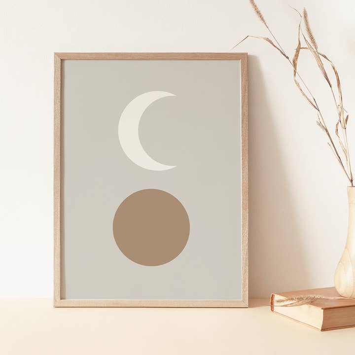 Imprimé minimaliste du soleil et de la lune célestes pour la vente par Luna Label