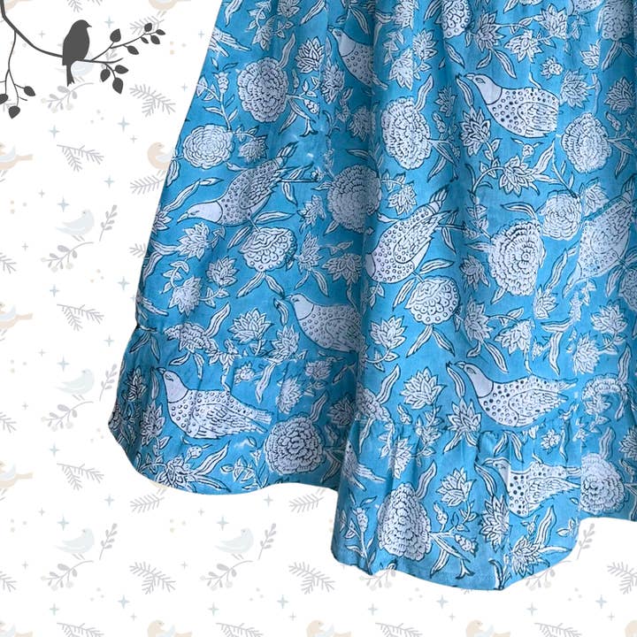 The Indian Bazaar - Wholesale Dress - Kids - Girls Sun Swing Dress - Pastel Blue Bird print Cotton