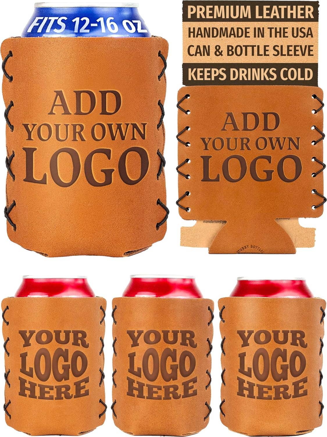 Oowee Products - Wholesale Drink Huggers & Koozies - Customizable Genuine Leather Can Holder Sleeve 3