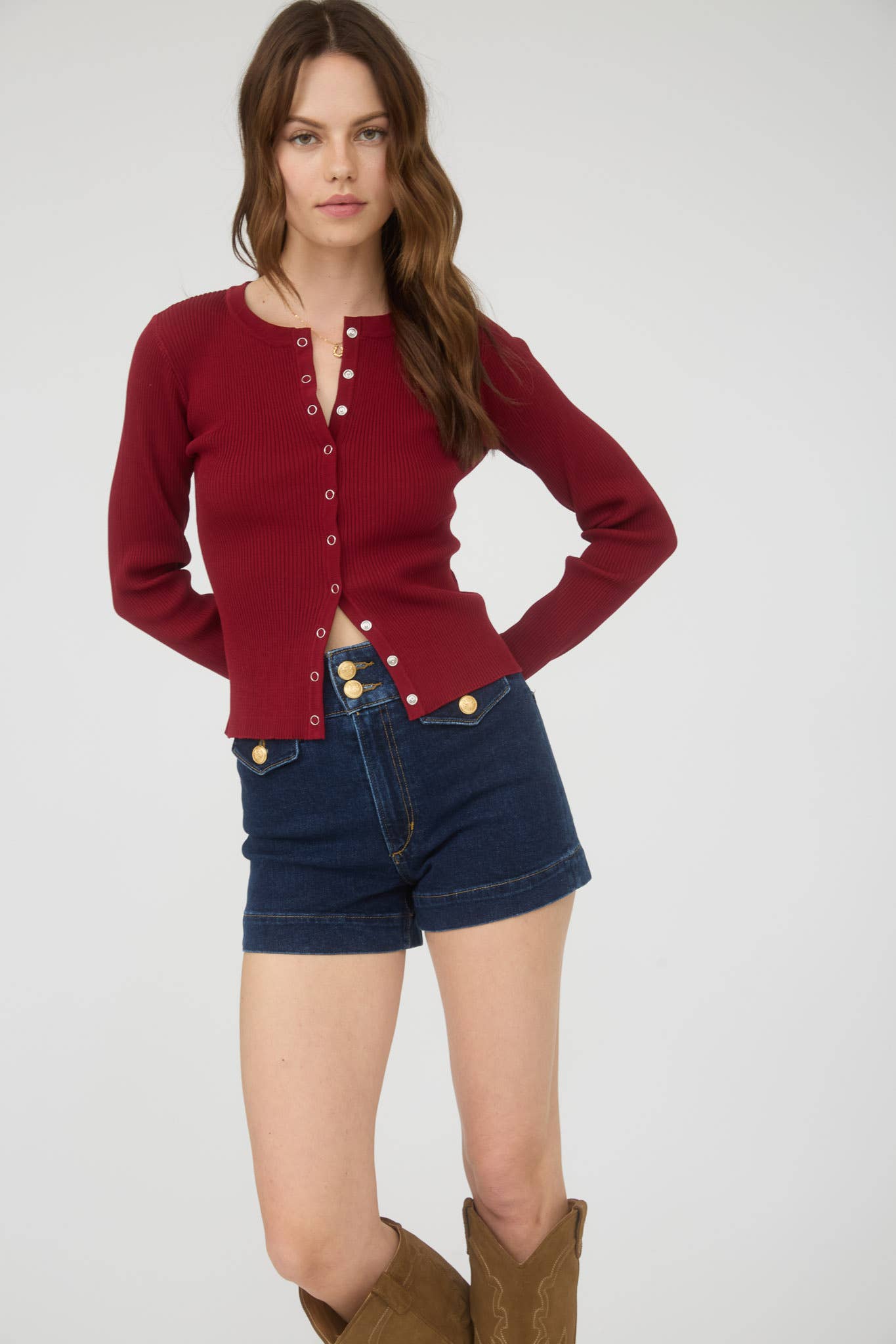 The Workshop Studio - Wholesale Cardigan - Women's - SNAP BUTTON DOWN ROUND NECK KNIT CARDIGAN17