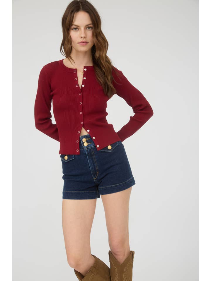 The Workshop Studio - Vente Cardigan – femme - GILET EN MAILLE À COL ROND AVEC BOUTONS-PRESSION16