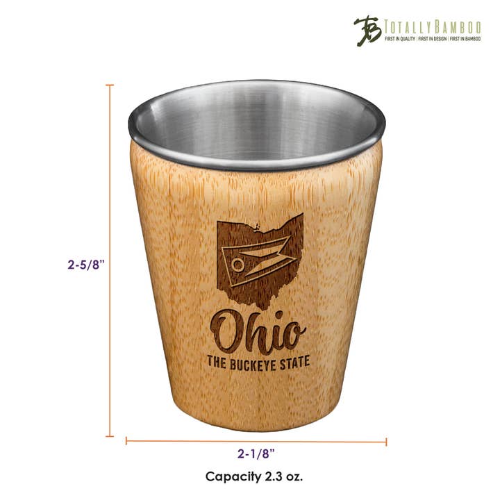 Totally Bamboo - Vente Verre à shooter - Verre à liqueur gravé Ohio, bambou et acier inoxydable2