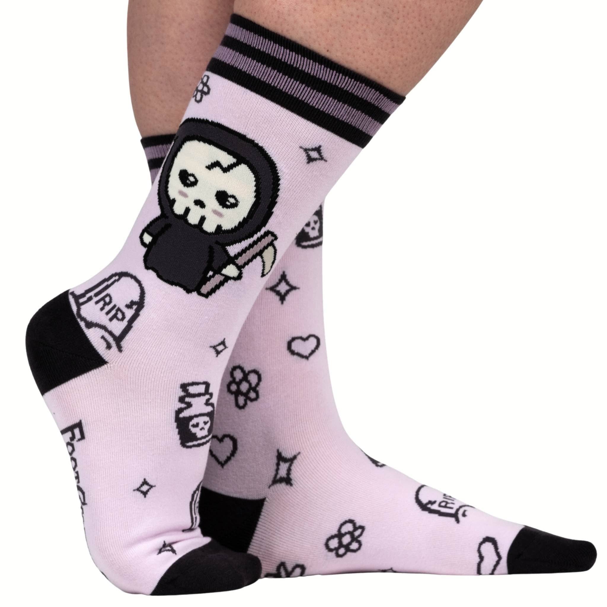FootClothes LLC - Wholesale Socks - Unisex - Pastel Goth Grim Reaper Crew Socks