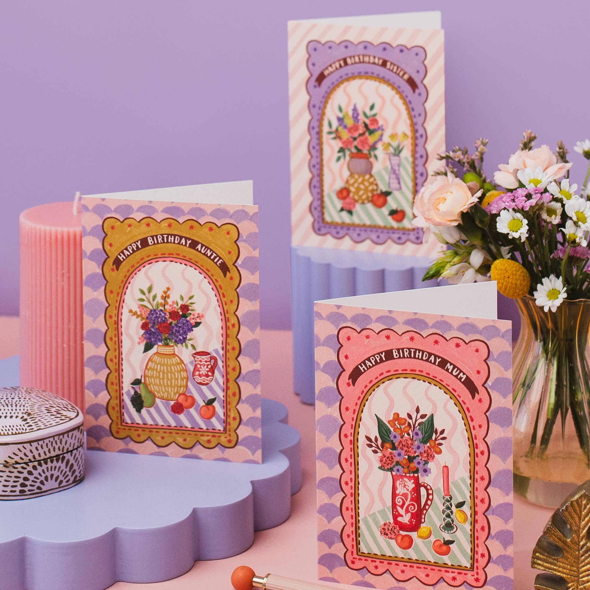 Jessie Maeve Studio - Wholesale Birthday Card - Mum Birthday Card - Maximalist Still Life Flowers & Fruit1