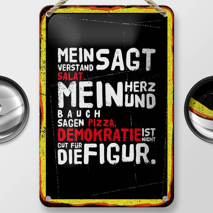 Femer – wholesale Sign – Tin sign 20x30cm Mind says salad Heart and stomach pizza1