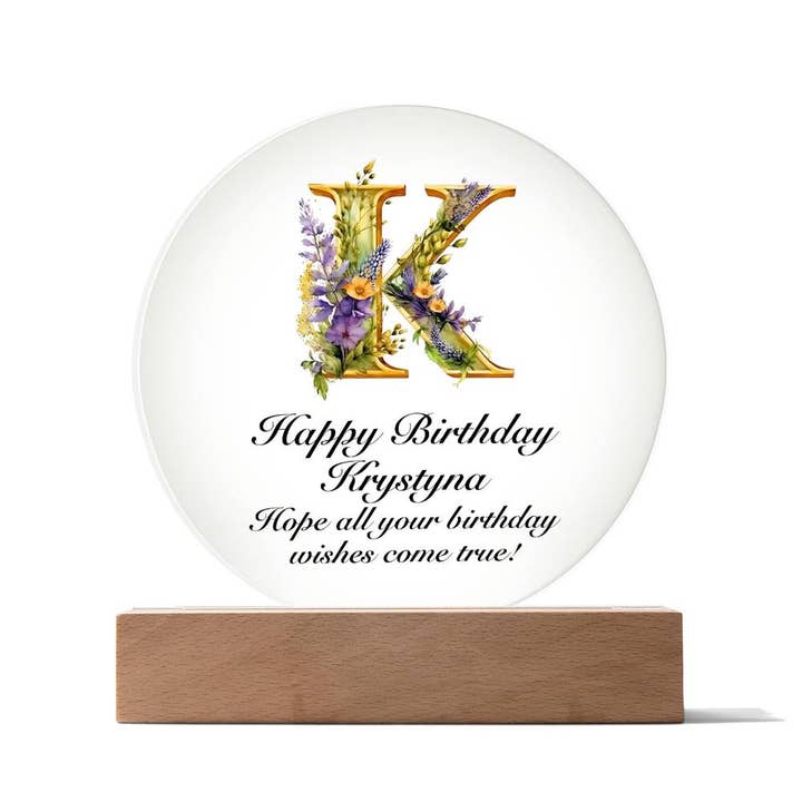 Happy Birthday Krystyna v02 - Circle Acrylic Plaque for wholesale by Unique Gifts Store